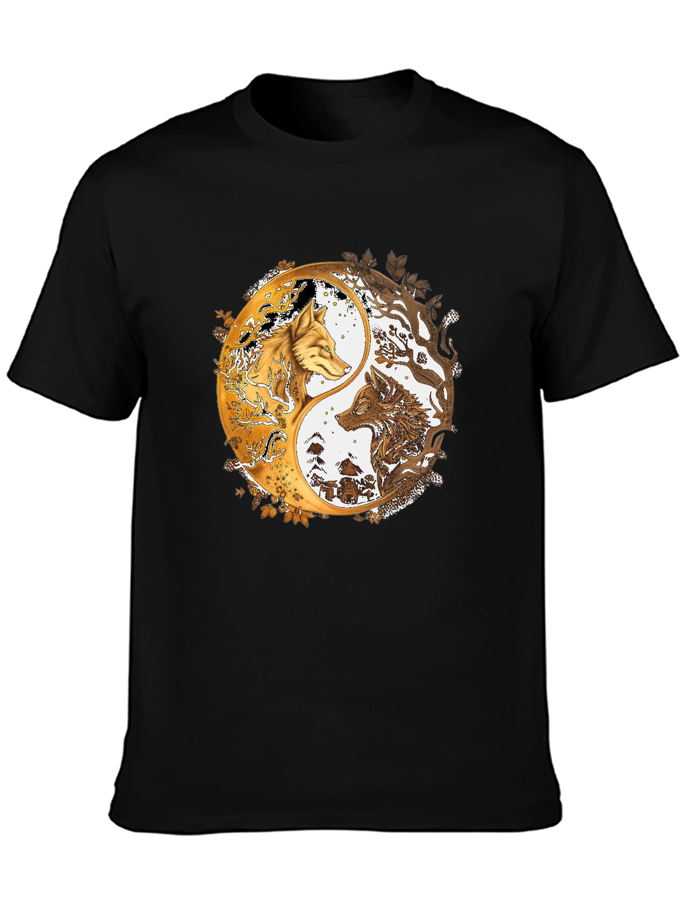 Yin Yang Wolves Graphic Black Tee