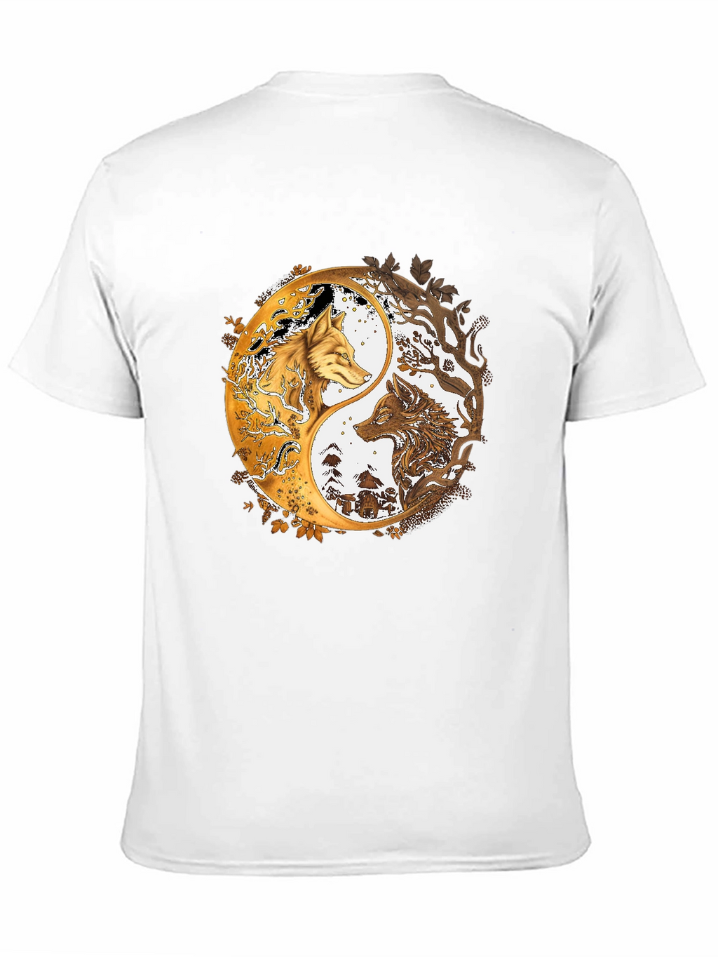 Yin Yang Wolves Graphic Black Tee