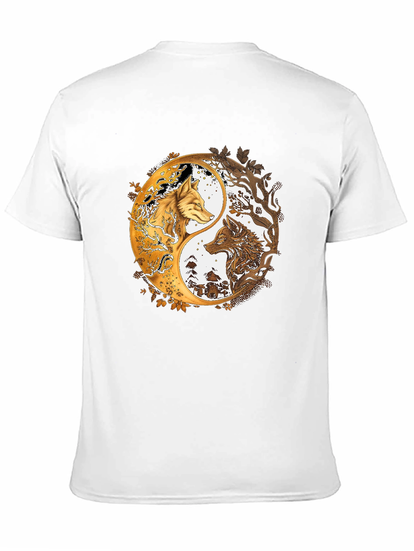 Yin Yang Wolves Graphic Black Tee