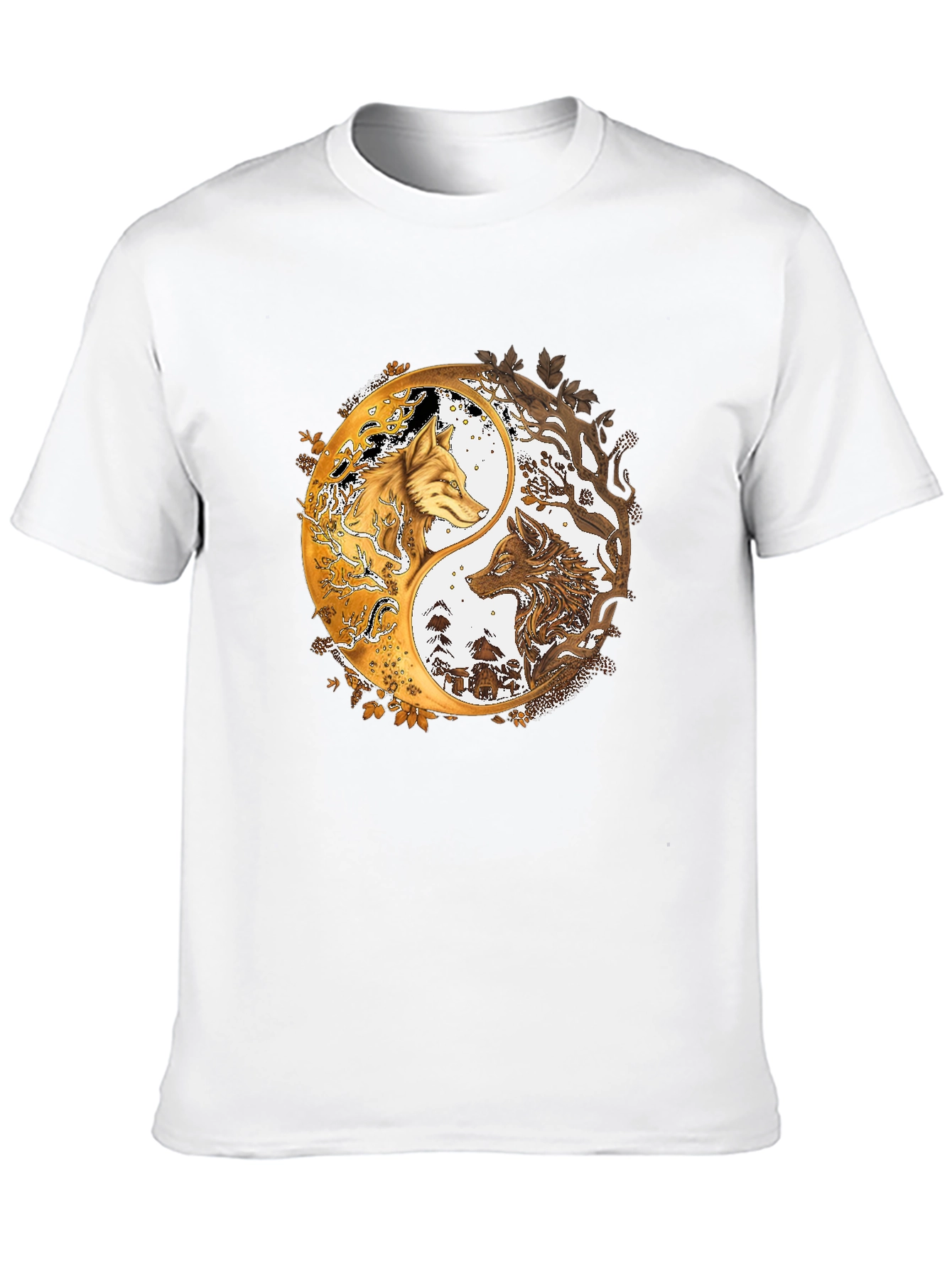 Yin Yang Wolves Graphic Black Tee