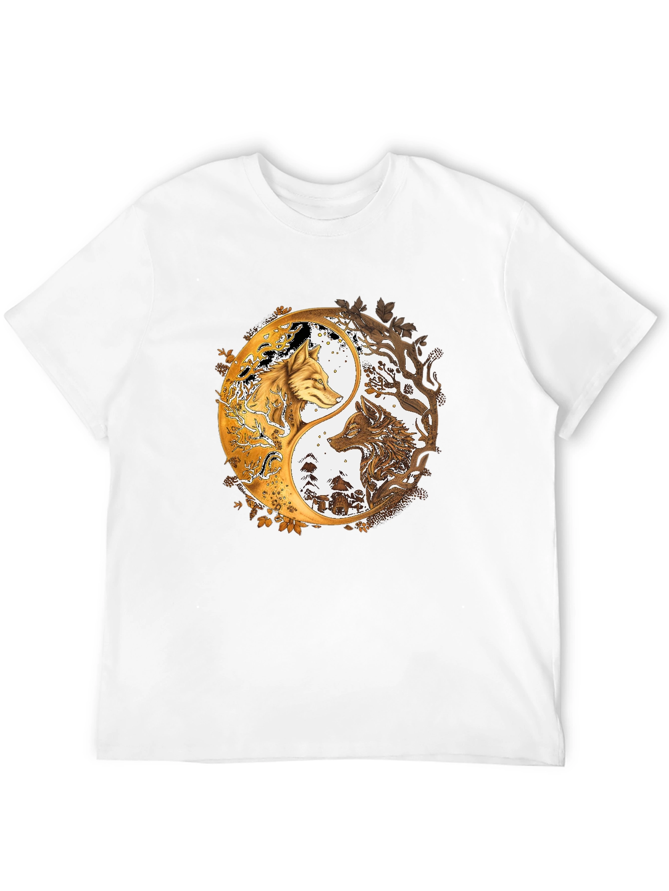 Yin Yang Wolves Graphic Black Tee