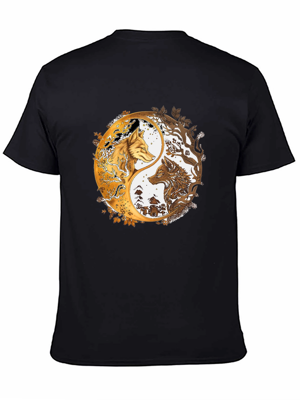Yin Yang Wolves Graphic Black Tee