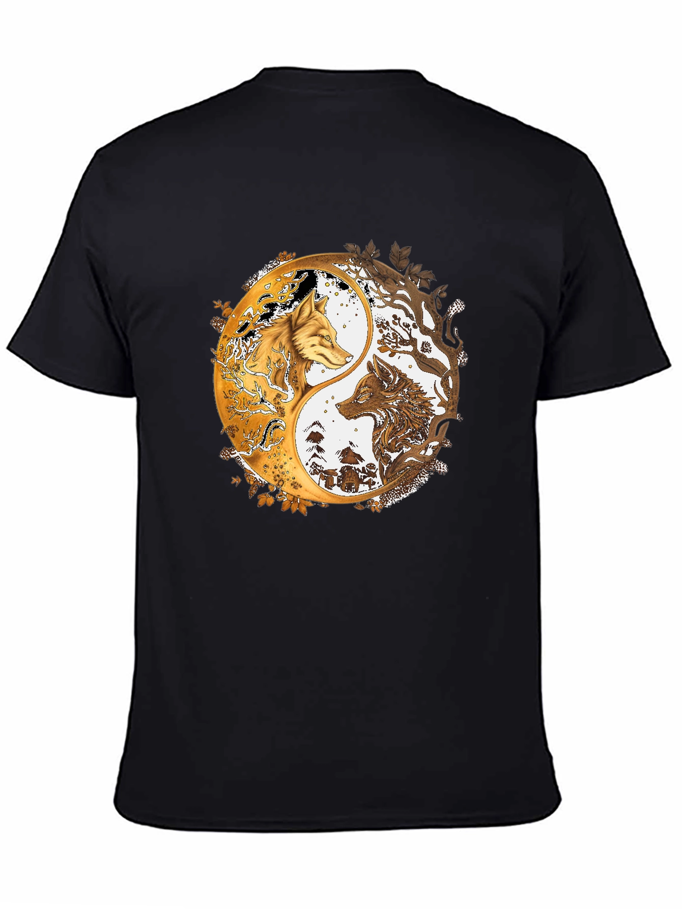 Yin Yang Wolves Graphic Black Tee