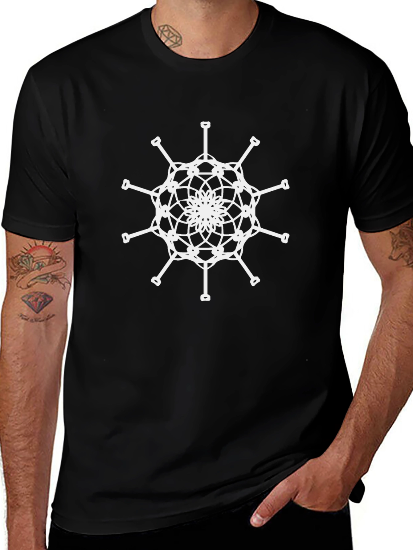 Geometric Snowflake Graphic Tee - Black