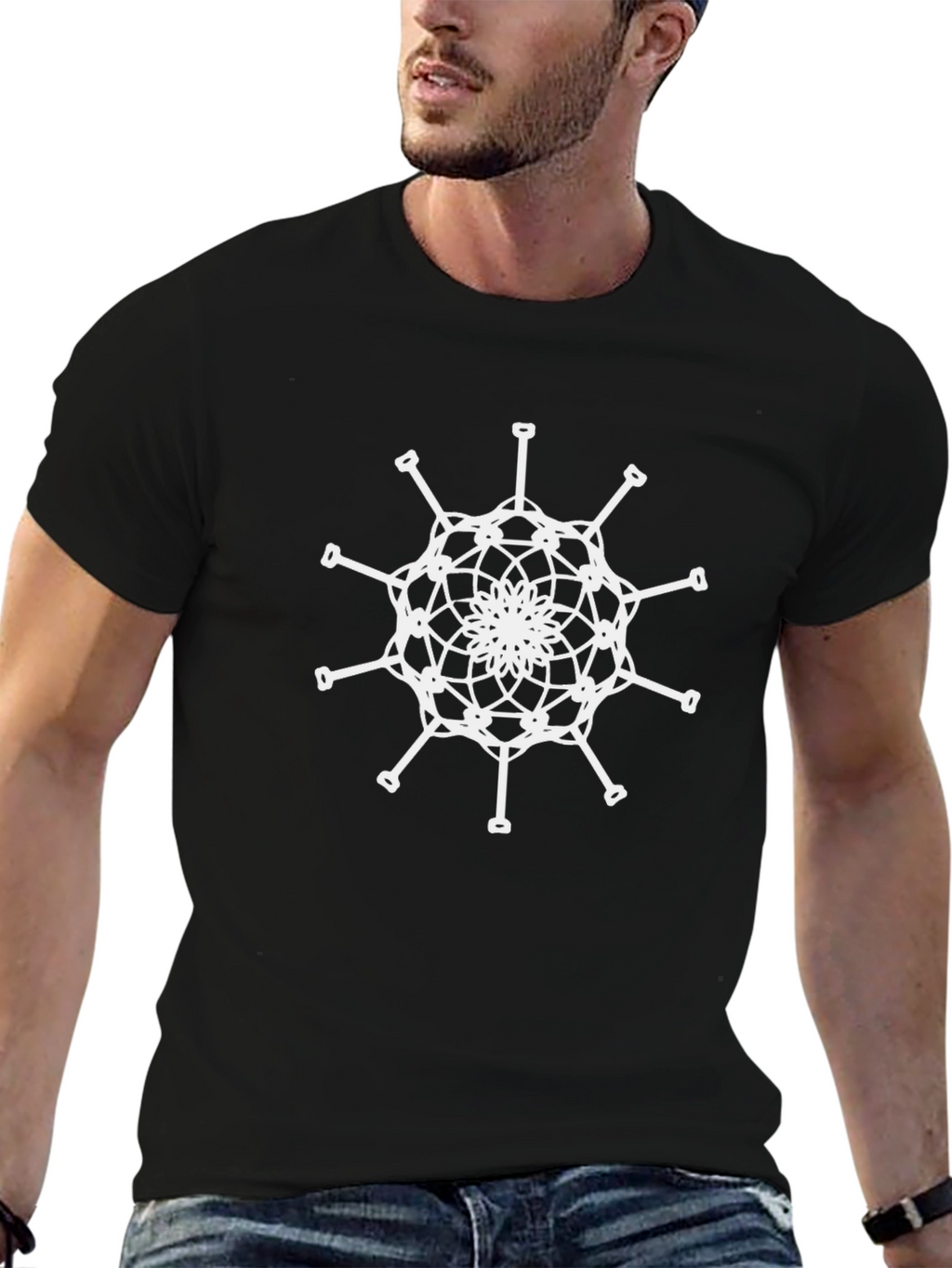 Geometric Snowflake Graphic Tee - Black