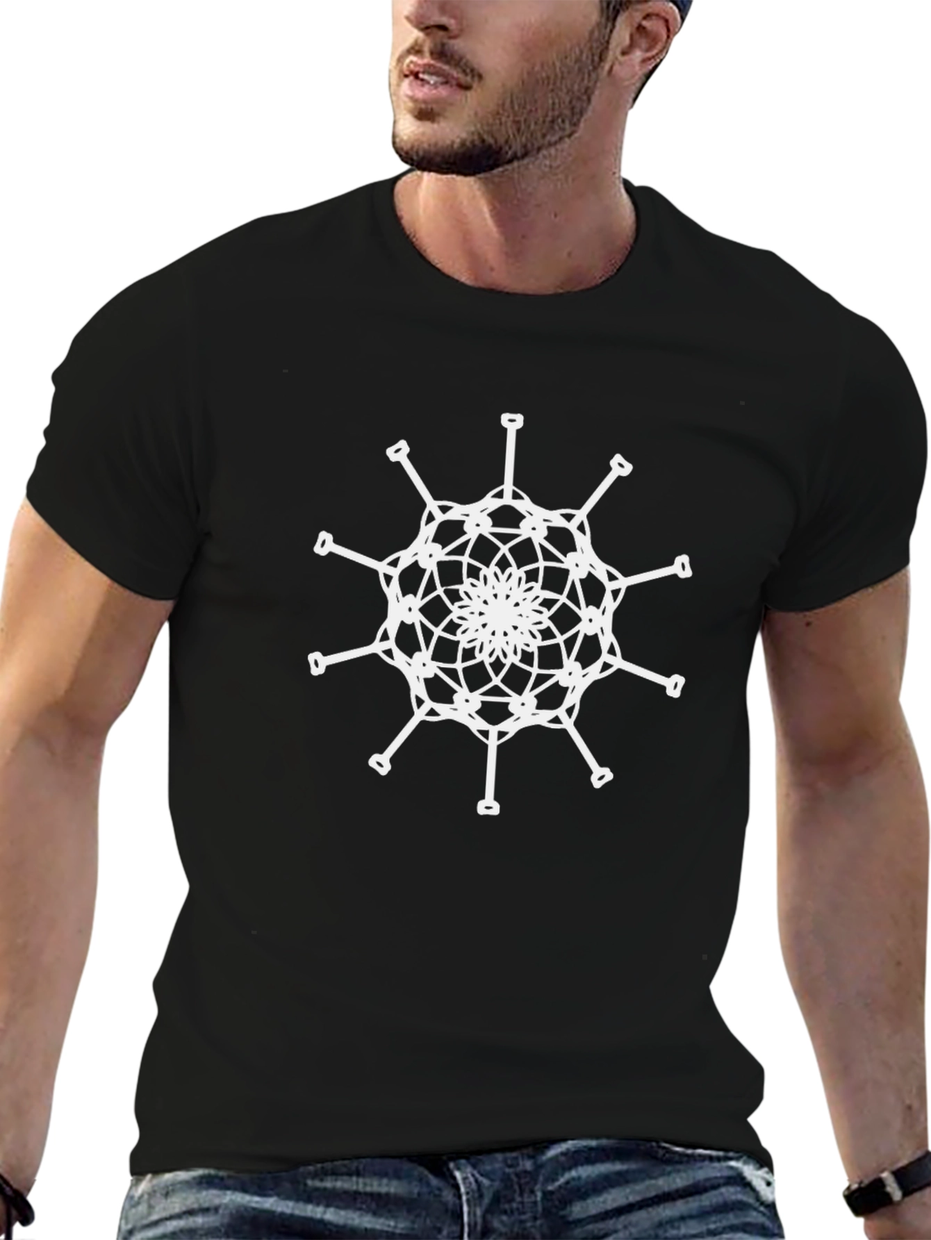 Geometric Snowflake Graphic Tee - Black