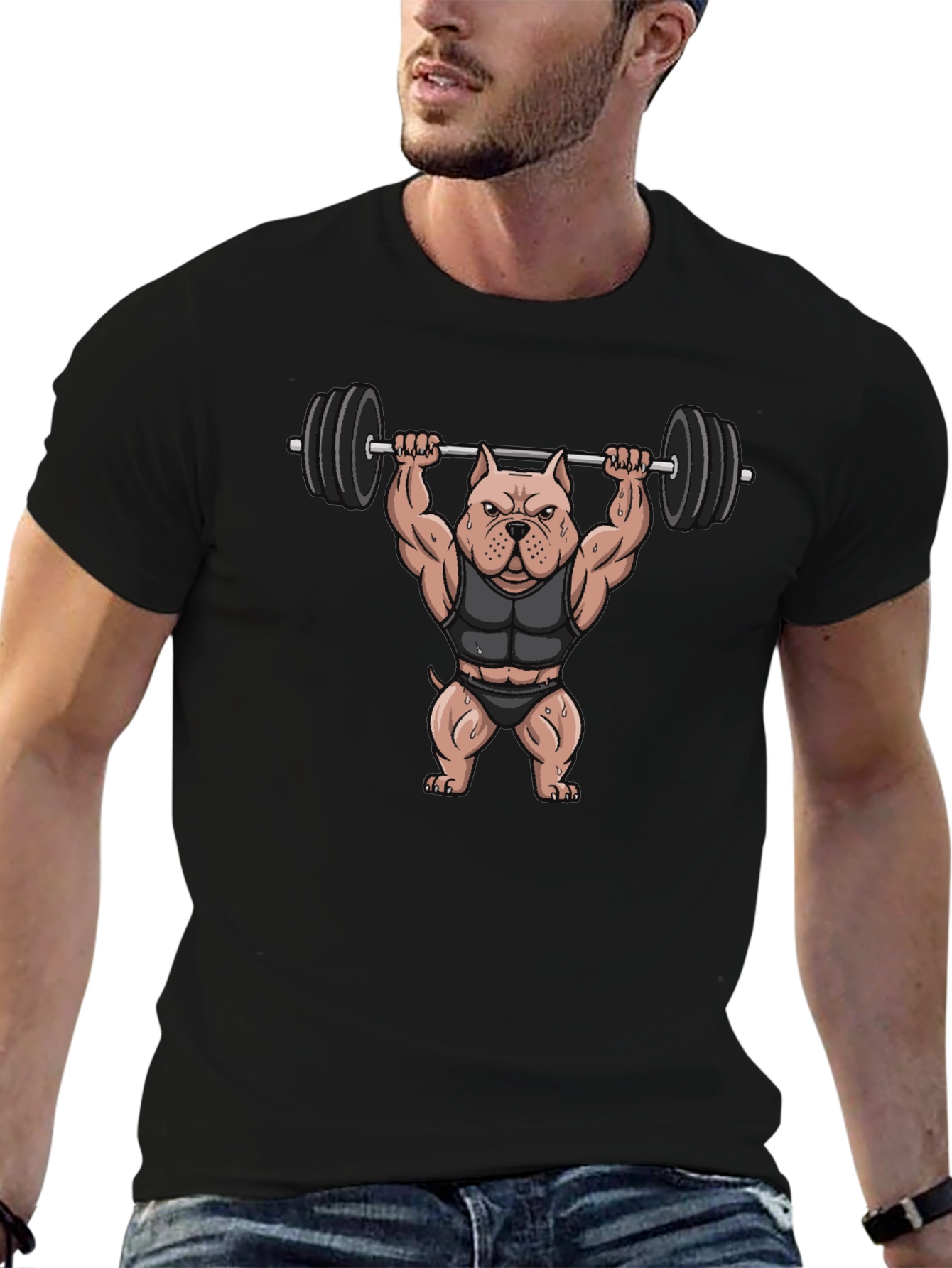 Weightlifting Dog Graphic T-Shirt