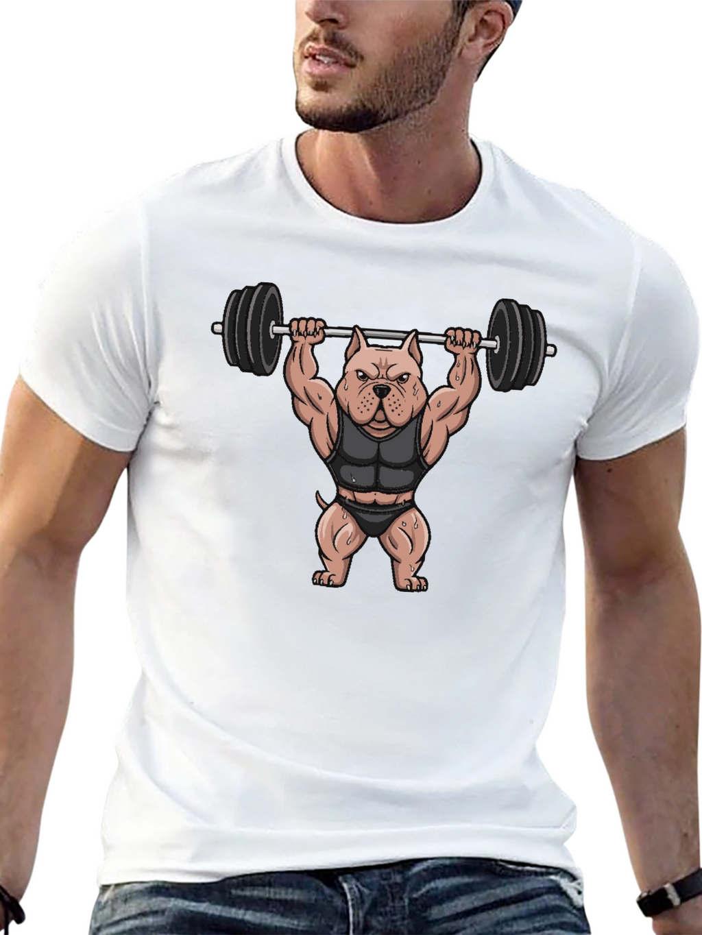 Weightlifting Dog Graphic T-Shirt