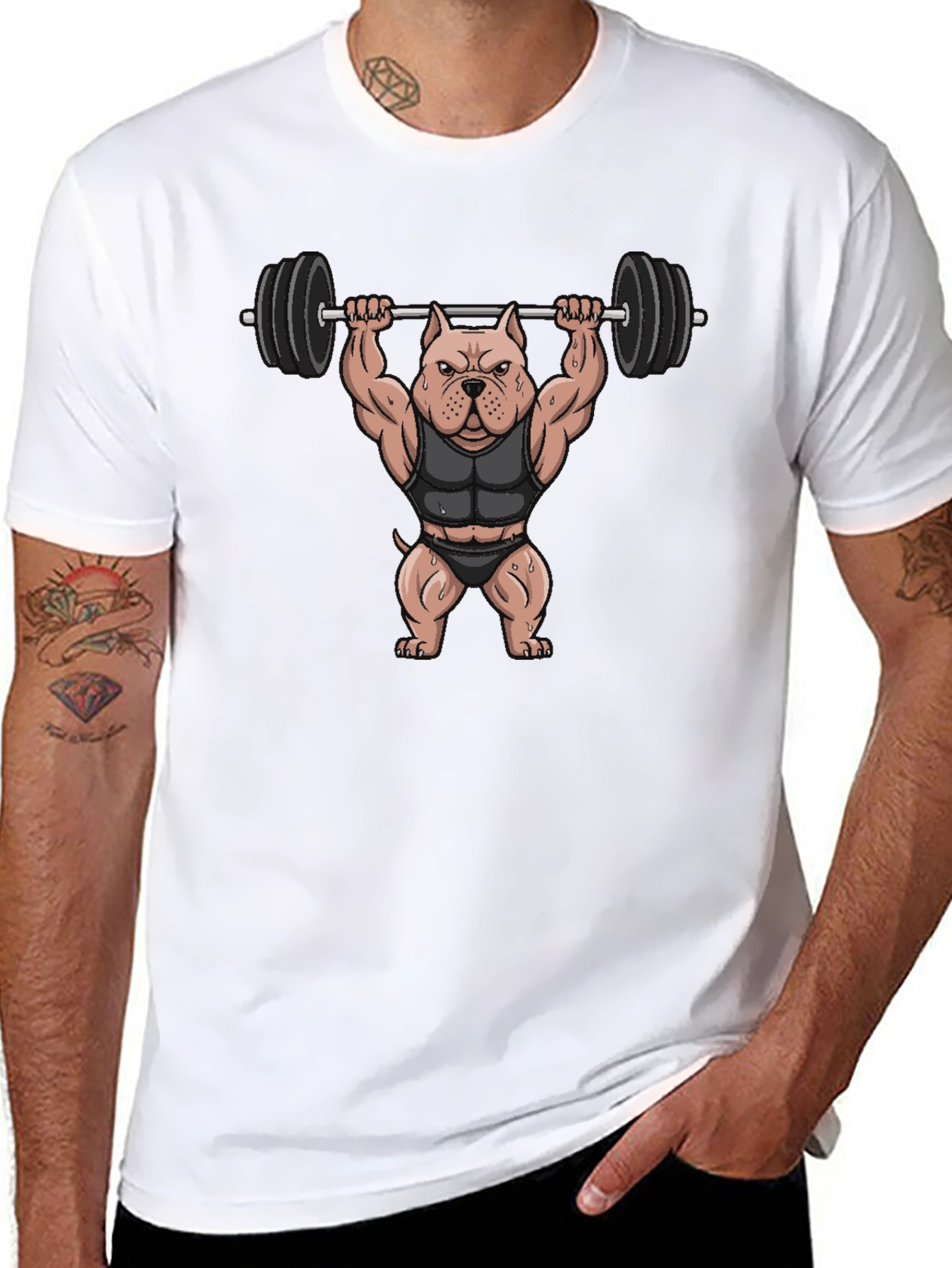 Weightlifting Dog Graphic T-Shirt