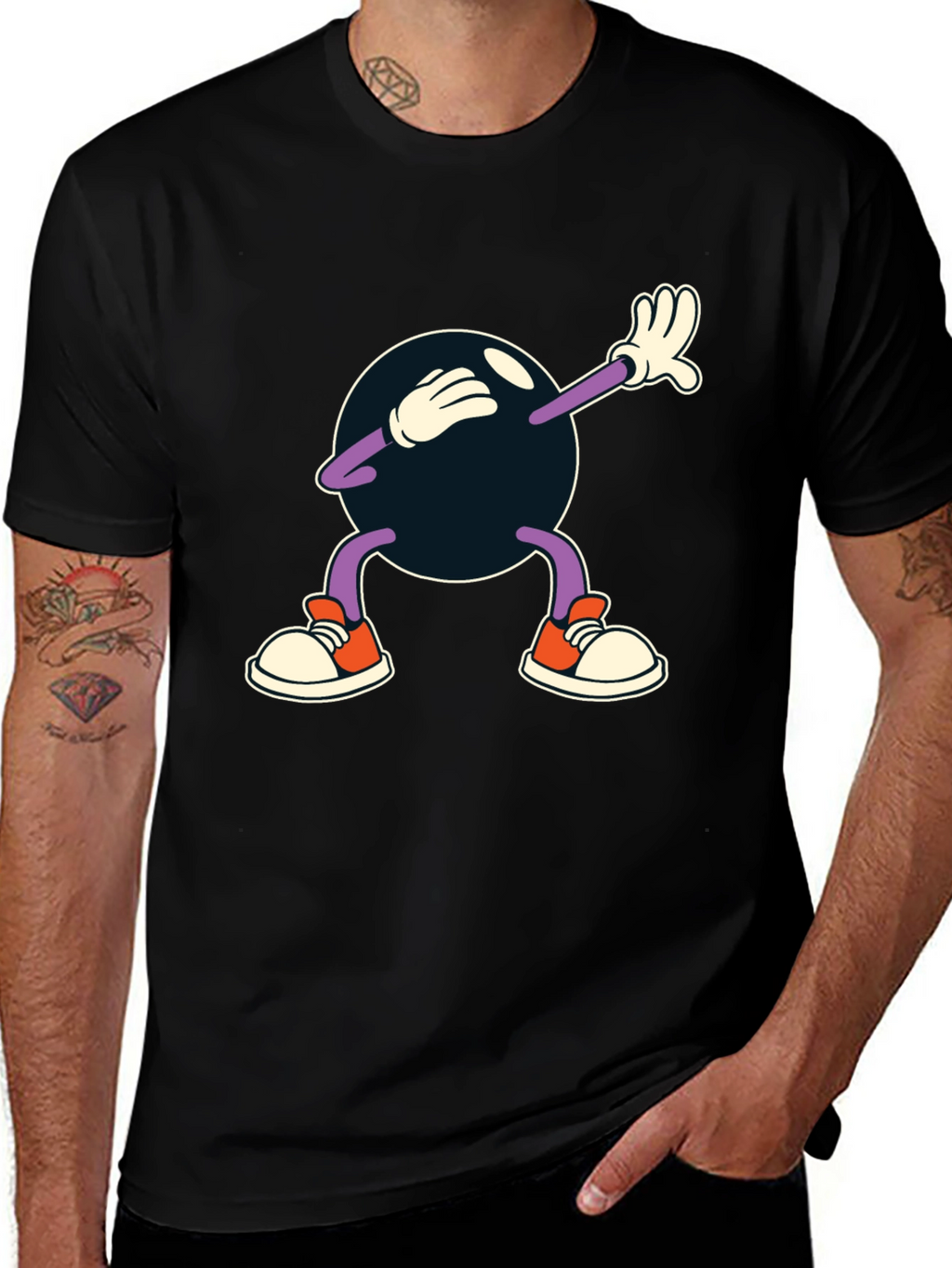 Dabbing Cartoon Ball Black T-Shirt