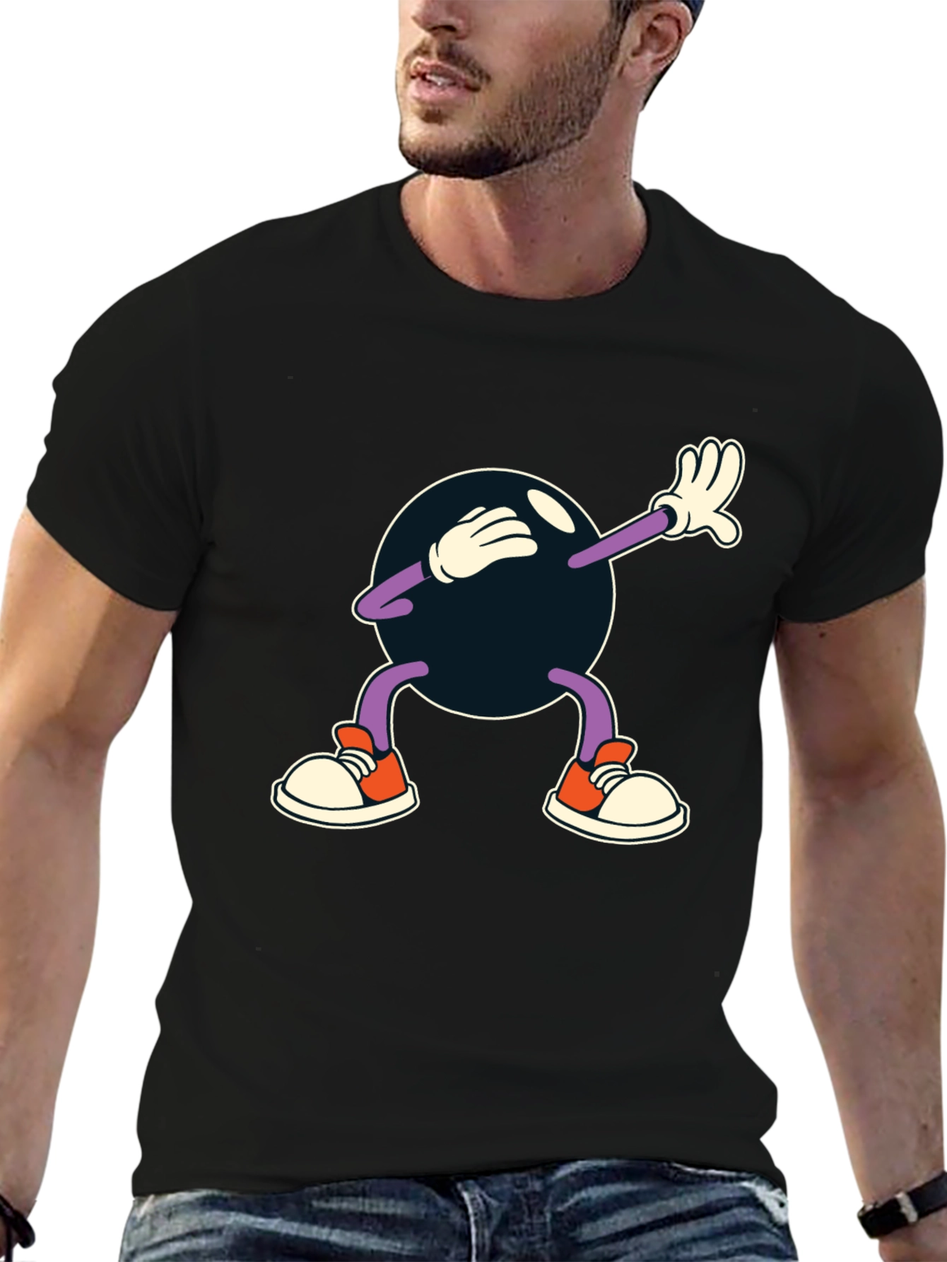 Dabbing Cartoon Ball Black T-Shirt