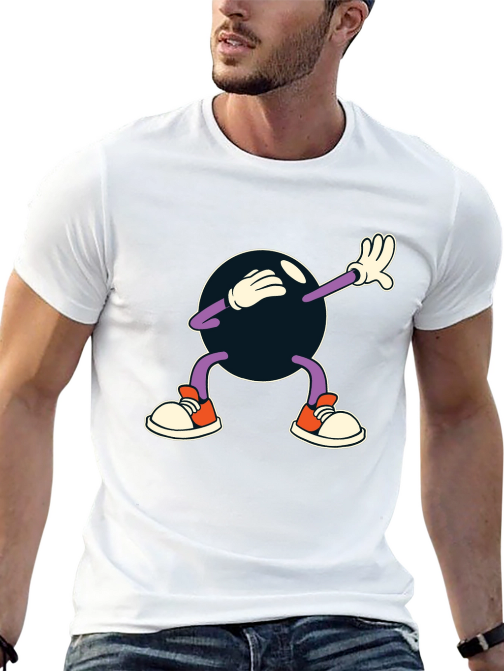Dabbing Cartoon Ball Black T-Shirt