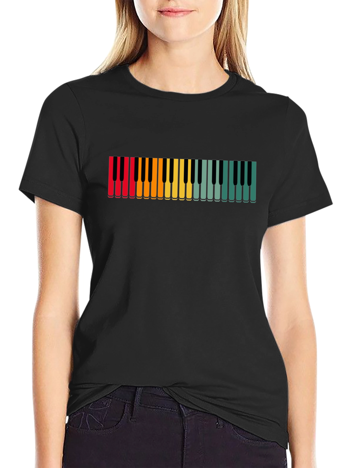 Retro Piano Keys T-Shirt - Colorful Music Lover Tee