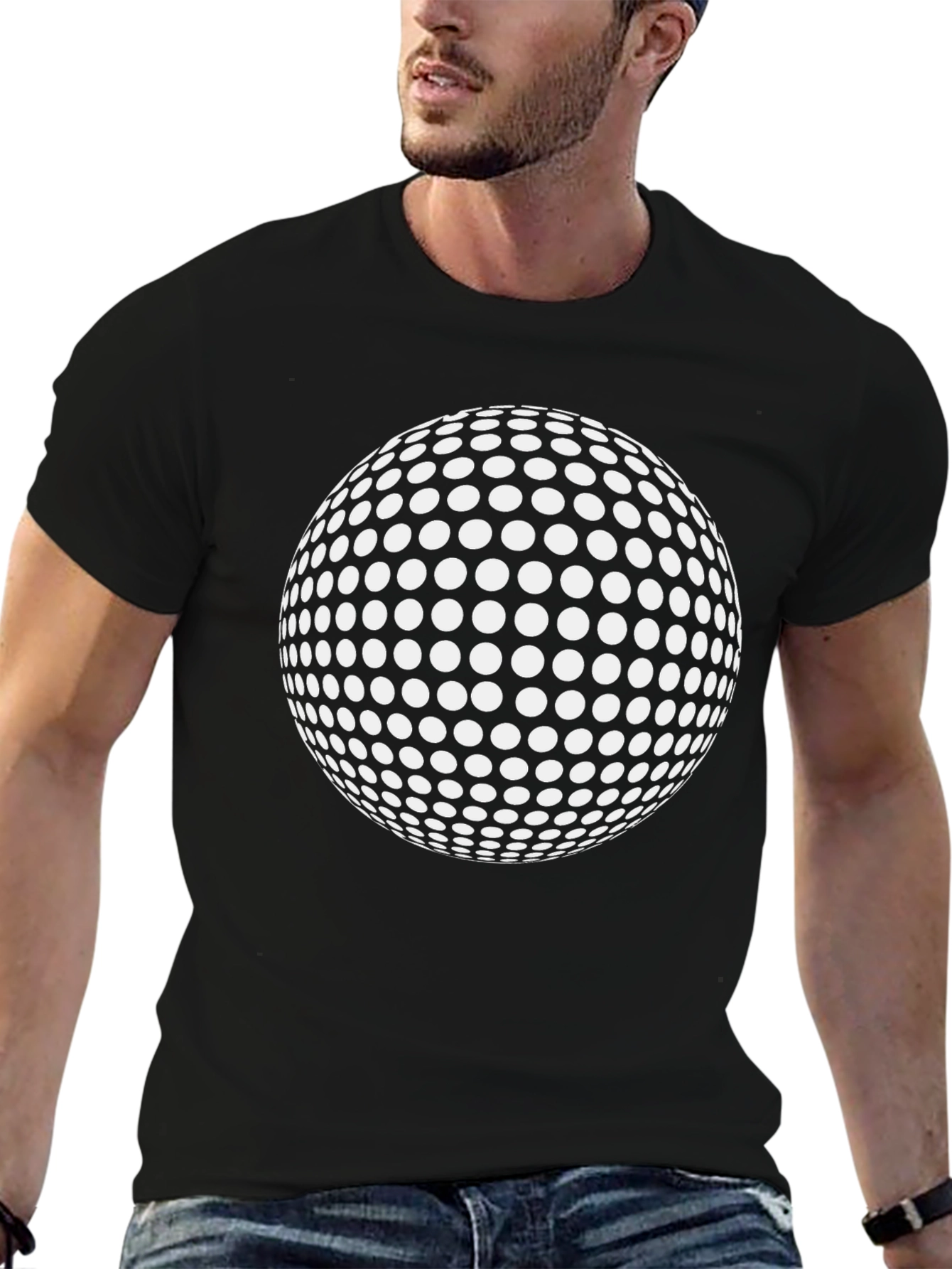 Dotted Sphere Graphic Tee - Black Cotton Casual Shirt