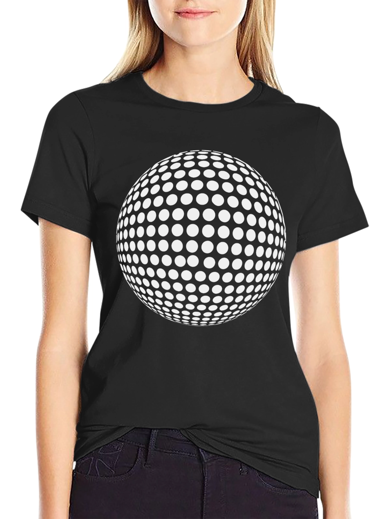 Dotted Sphere Graphic Tee - Black Cotton Casual Shirt
