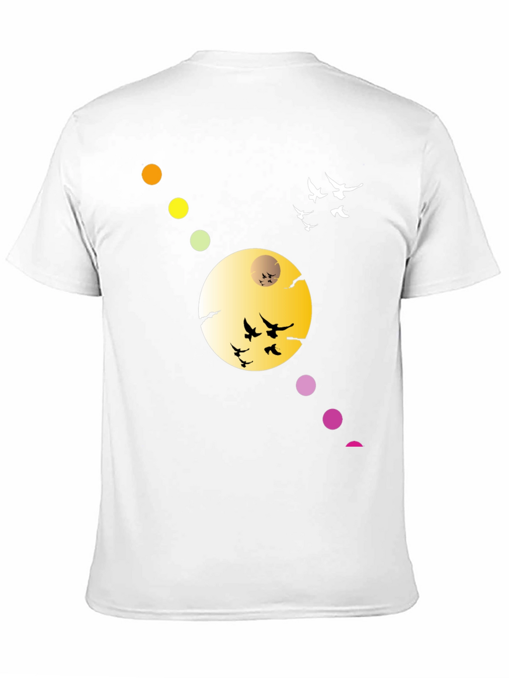 Black T-Shirt with Abstract Moon & Birds Design