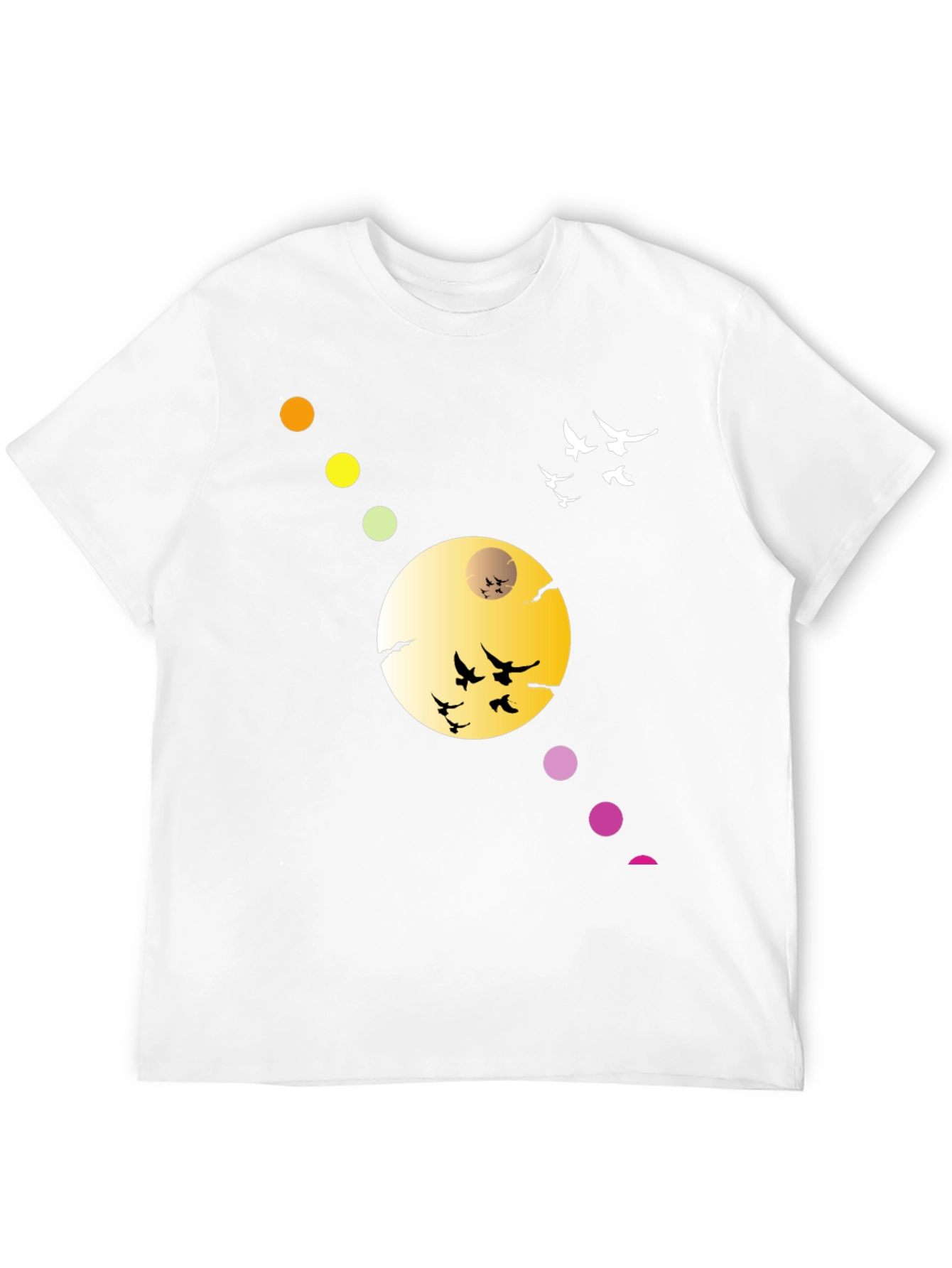 Black T-Shirt with Abstract Moon & Birds Design