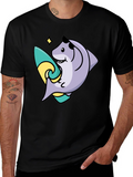 Surfing Shark Graphic Tee - Black Cotton Blend T-Shirt