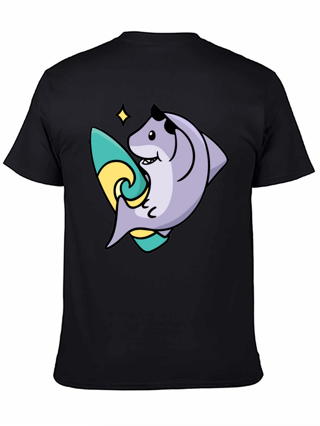 Surfing Shark Graphic Tee - Black Cotton Blend T-Shirt