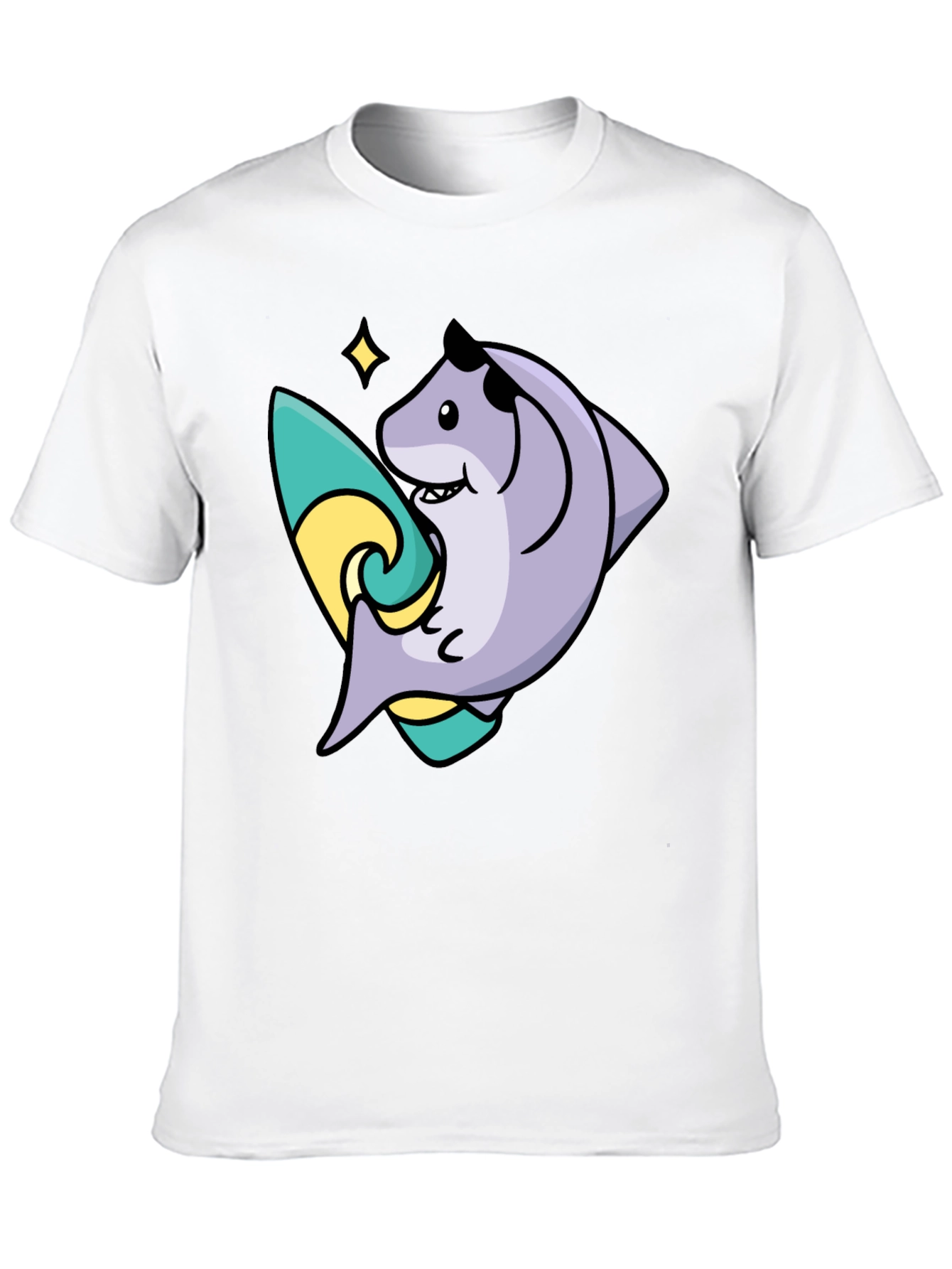 Surfing Shark Graphic Tee - Black Cotton Blend T-Shirt