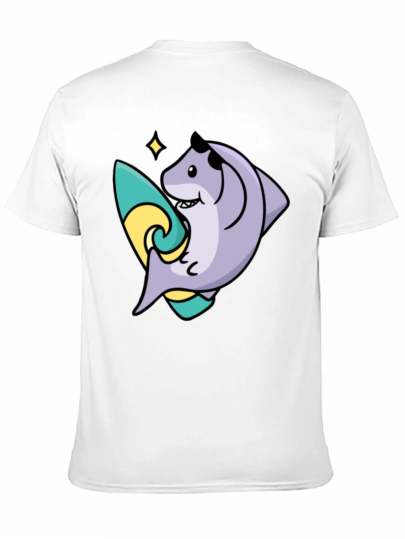 Surfing Shark Graphic Tee - Black Cotton Blend T-Shirt