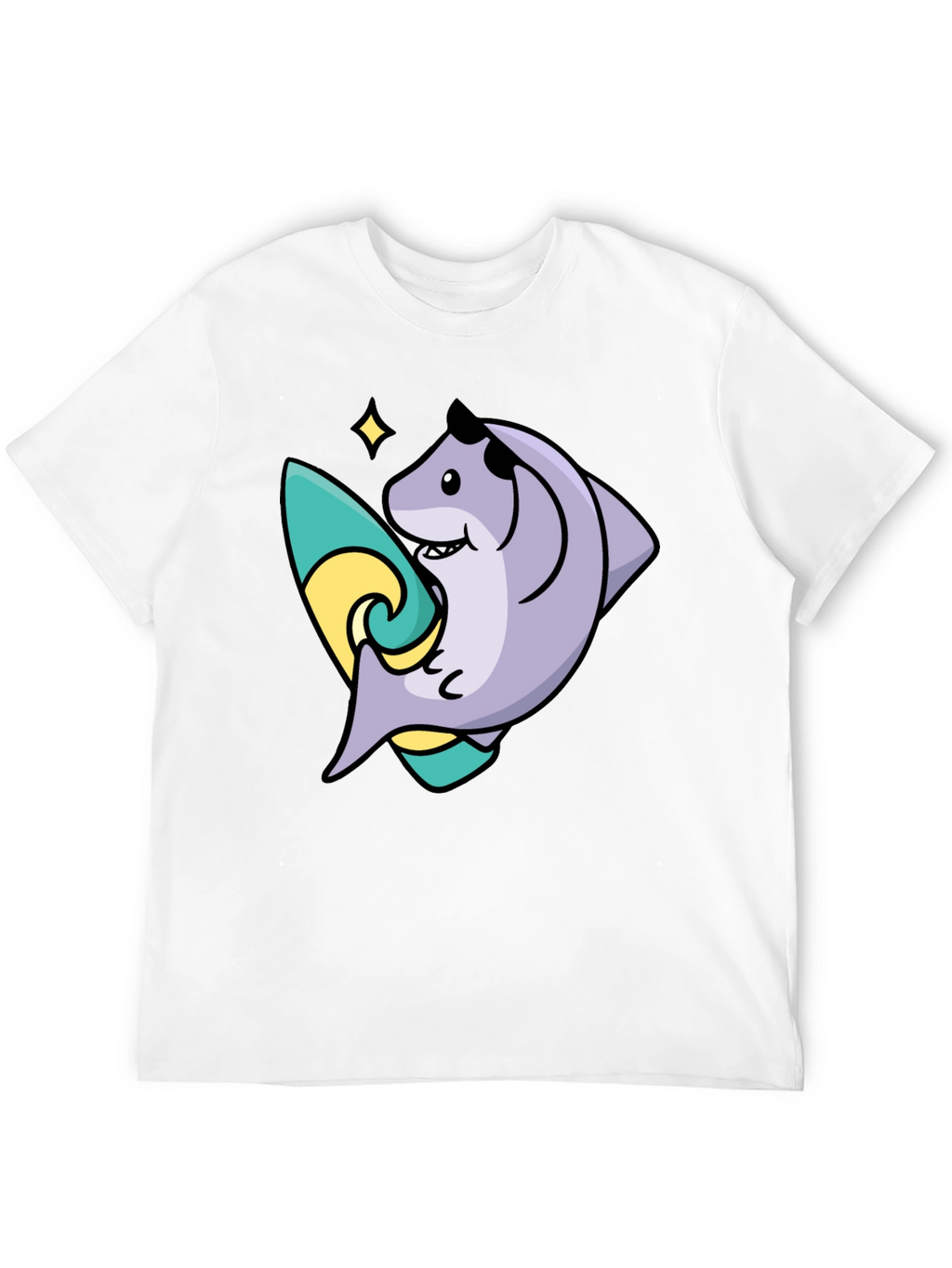Surfing Shark Graphic Tee - Black Cotton Blend T-Shirt