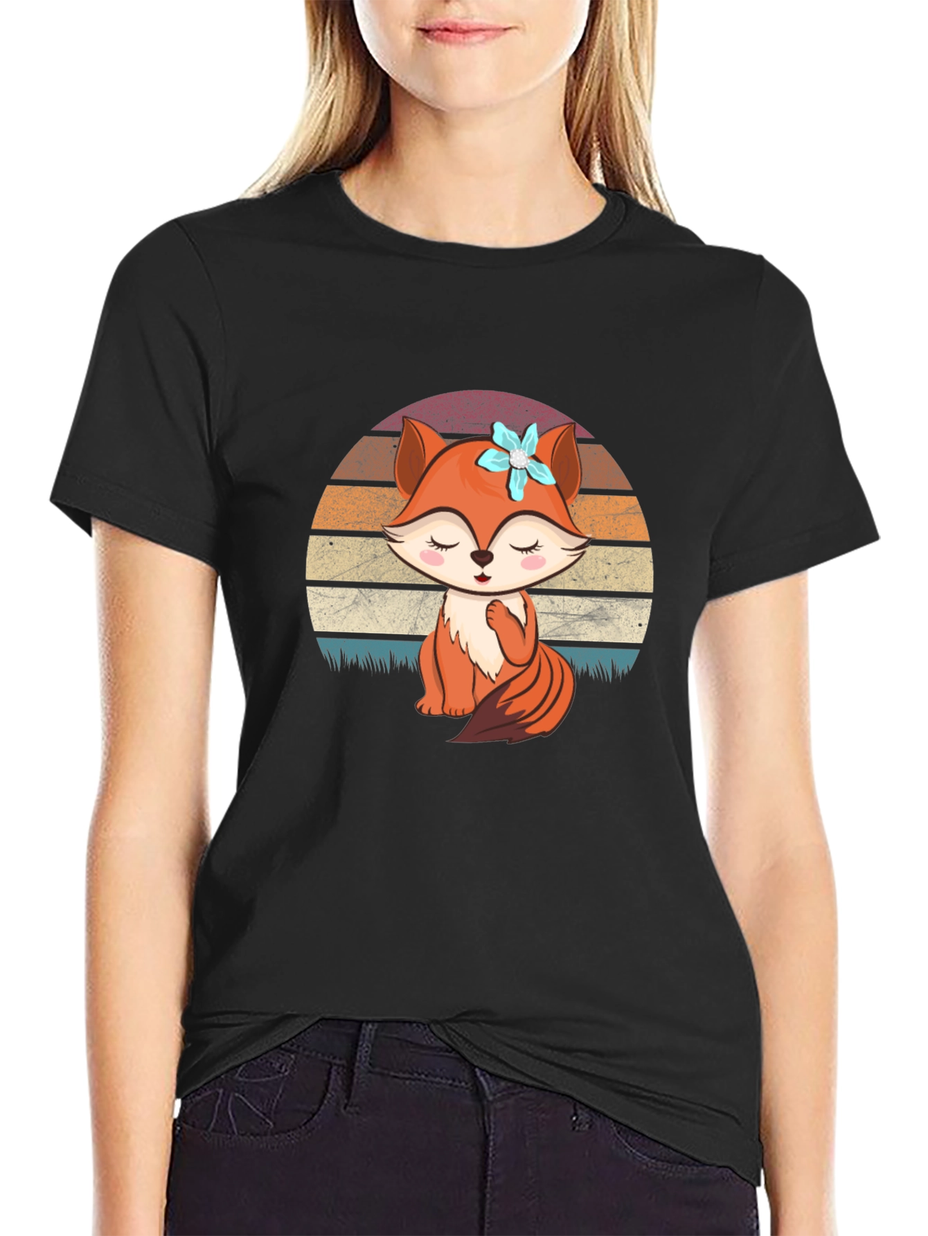 Cute Fox Graphic Tee - Unisex Black T-Shirt