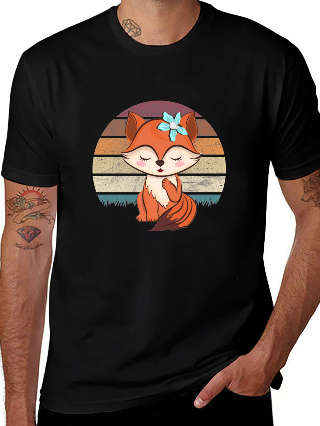 Cute Fox Graphic Tee - Unisex Black T-Shirt