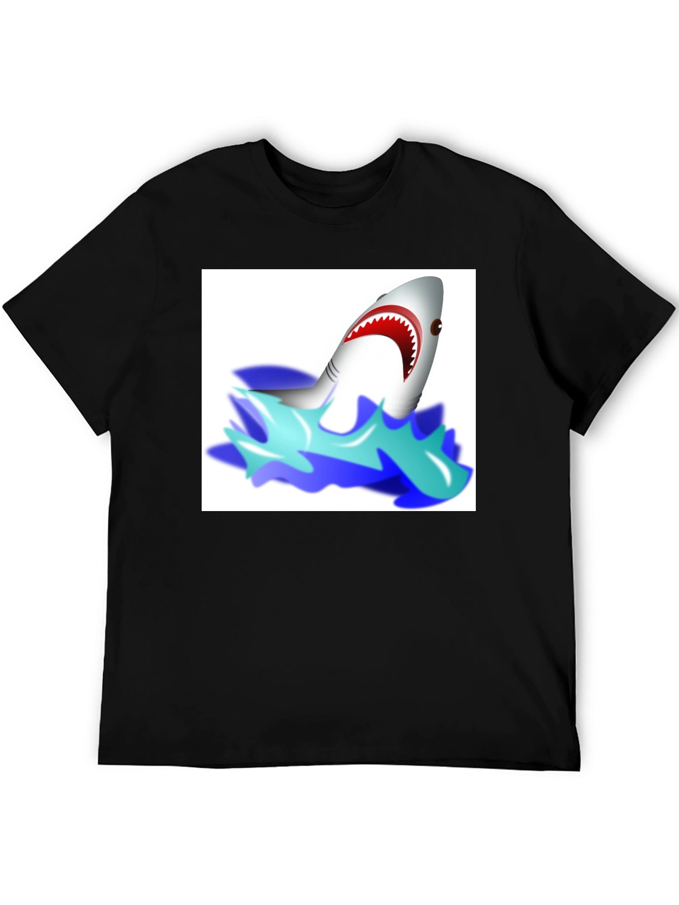 Cartoon Shark Graphic Tee - Black Cotton T-Shirt