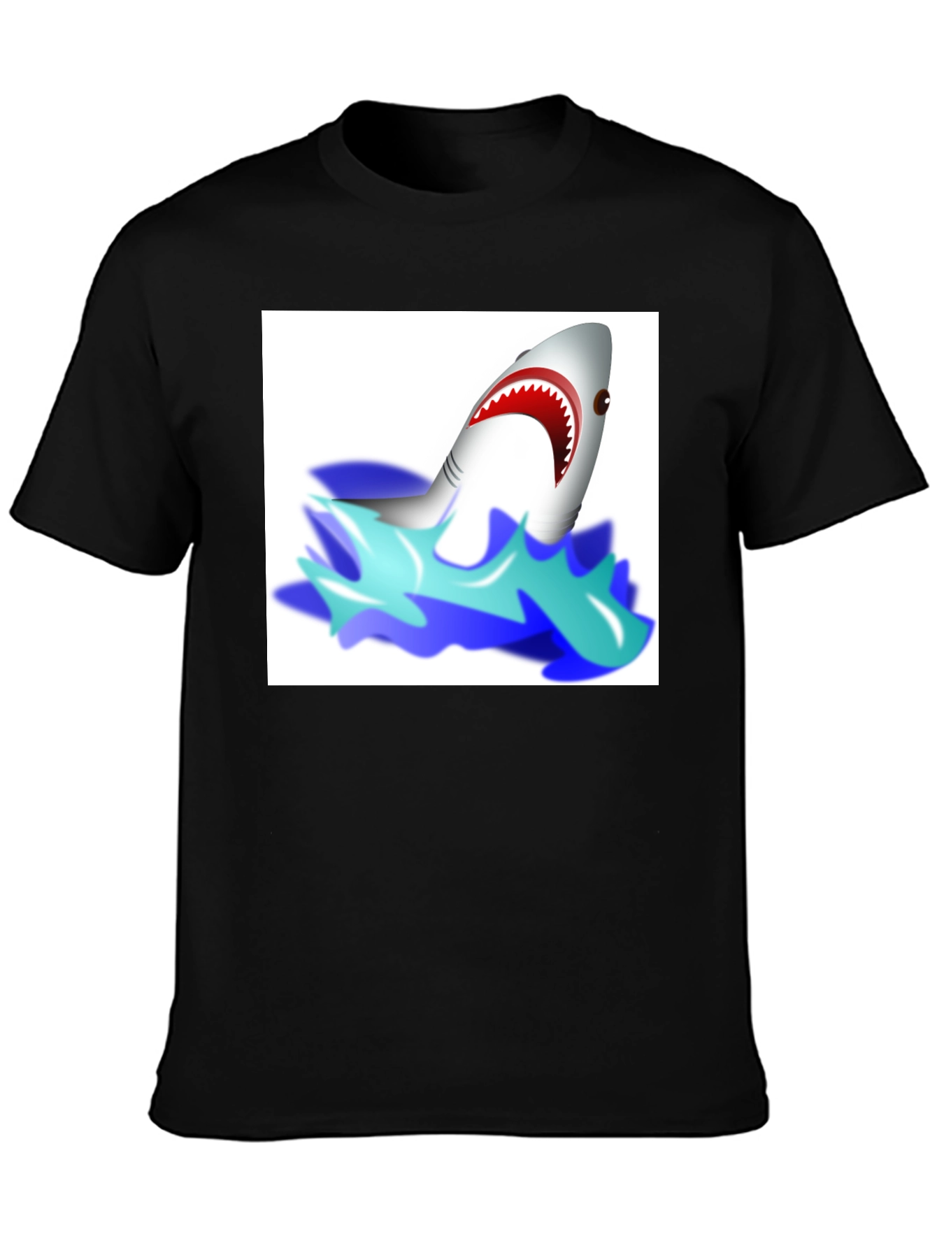 Cartoon Shark Graphic Tee - Black Cotton T-Shirt