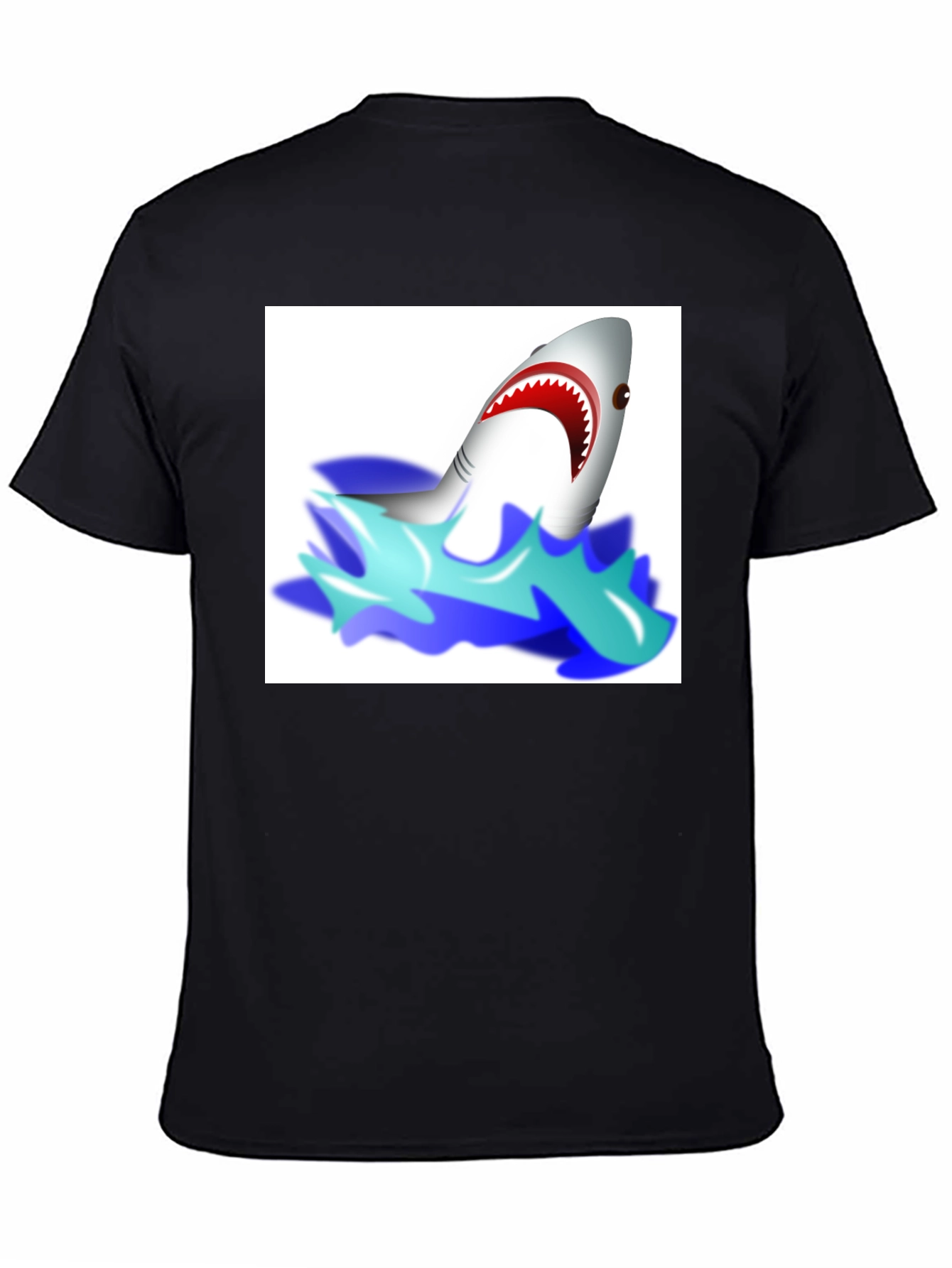 Cartoon Shark Graphic Tee - Black Cotton T-Shirt