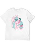 Retro Anime Girl & Arcade Game Graphic T-Shirt