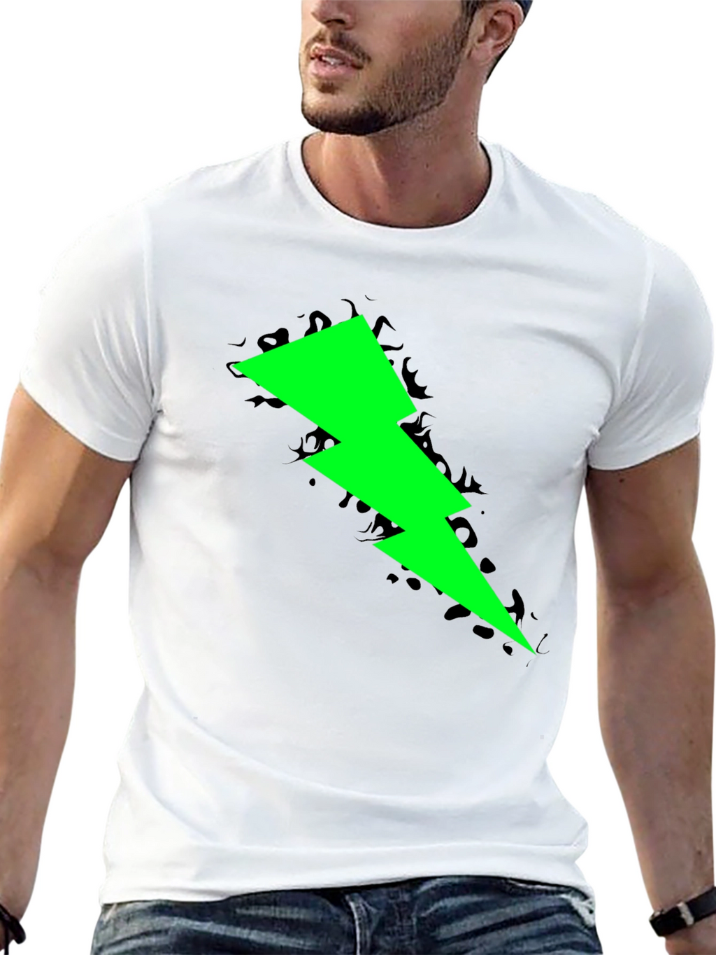 Neon Lightning Bolt Graphic Black T-Shirt