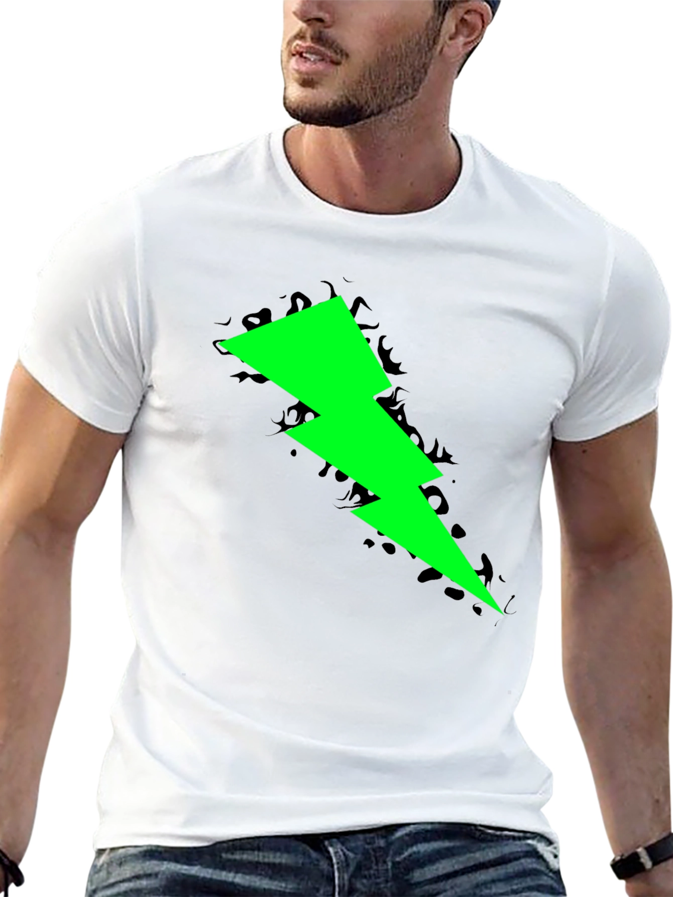 Neon Lightning Bolt Graphic Black T-Shirt