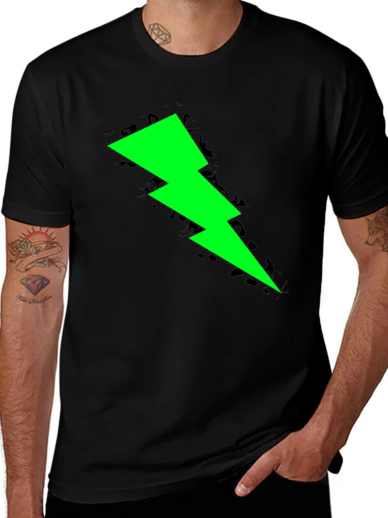 Neon Lightning Bolt Graphic Black T-Shirt