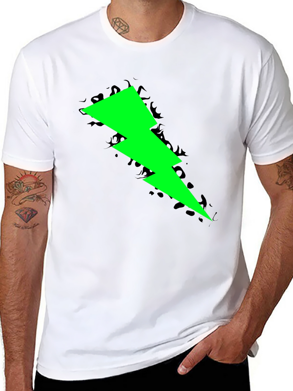 Neon Lightning Bolt Graphic Black T-Shirt