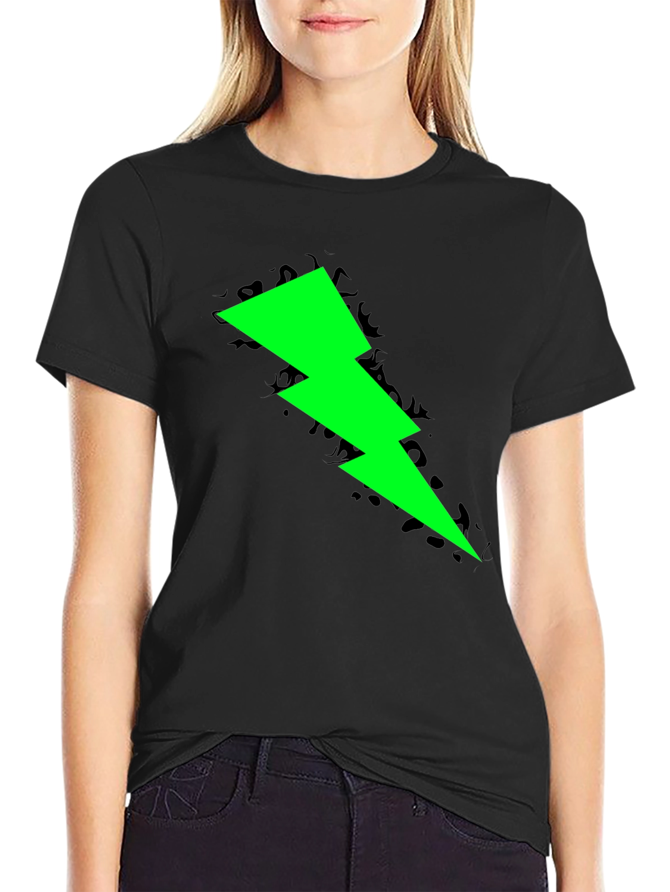Neon Lightning Bolt Graphic Black T-Shirt