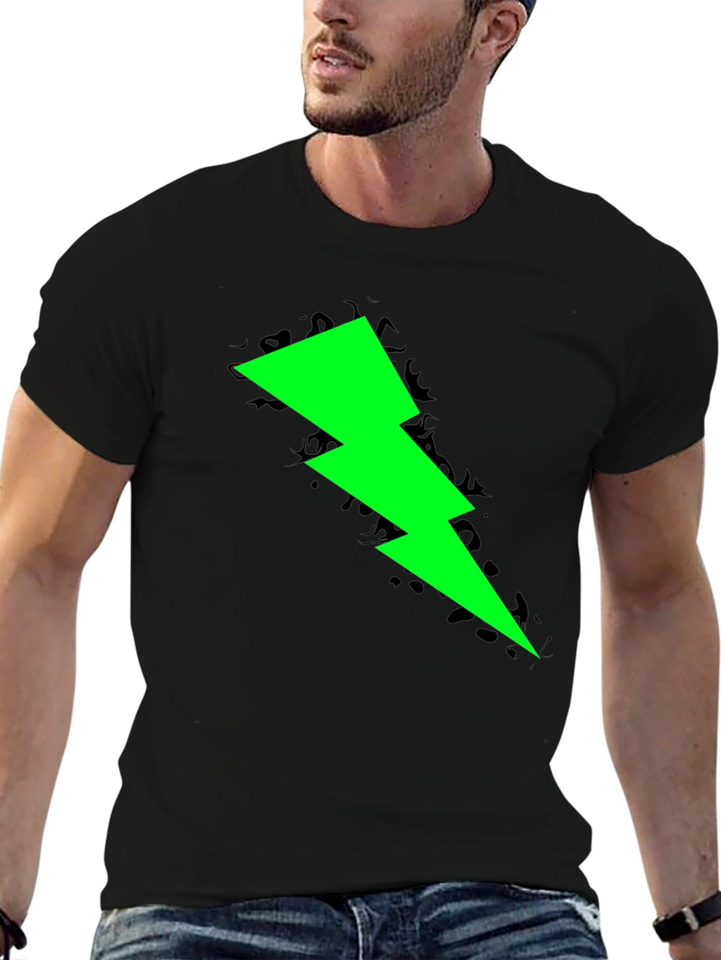 Neon Lightning Bolt Graphic Black T-Shirt