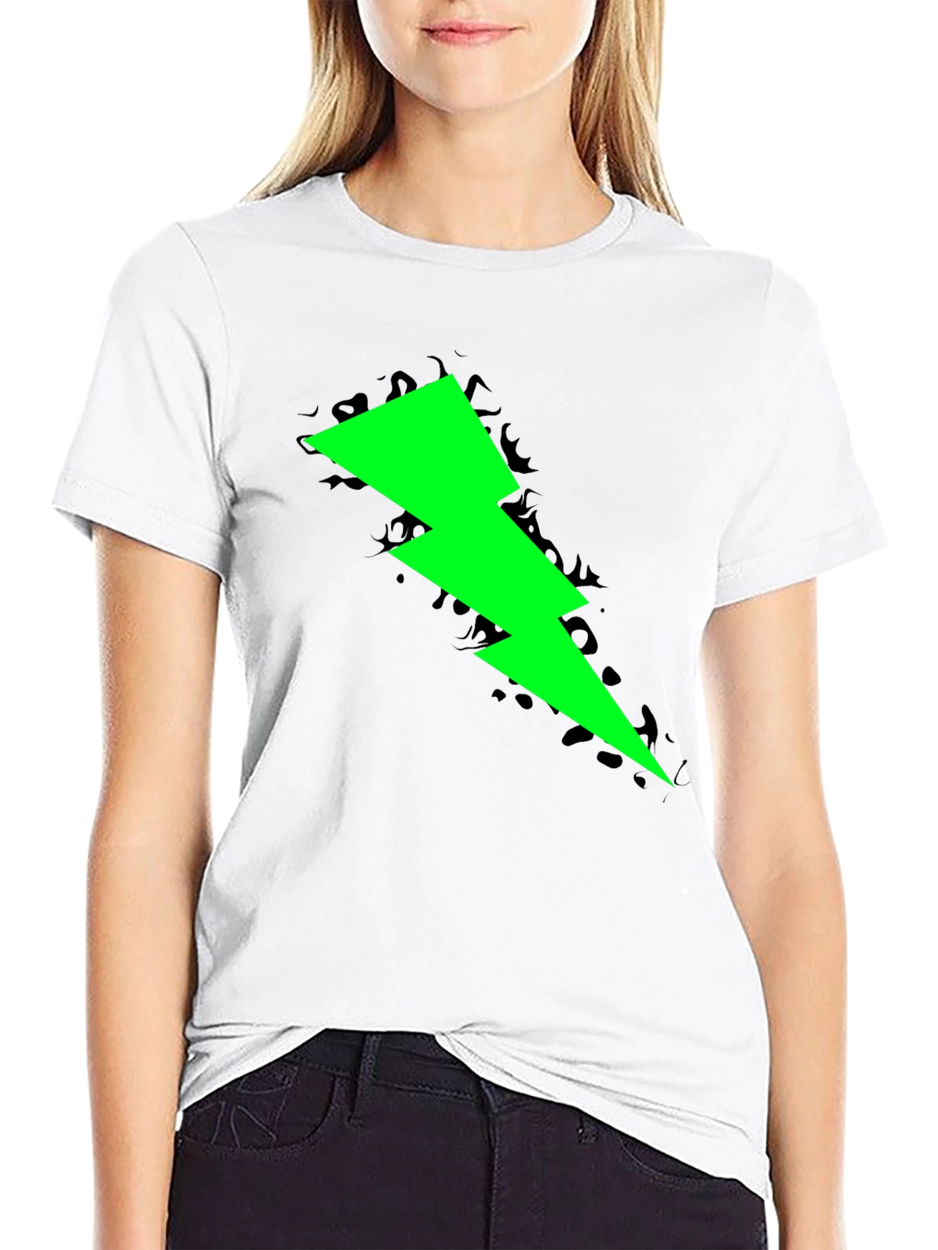 Neon Lightning Bolt Graphic Black T-Shirt
