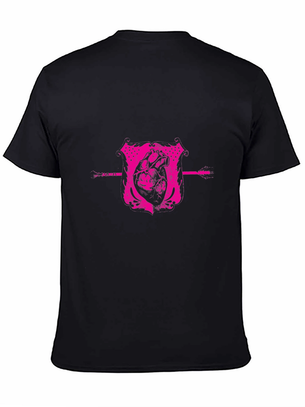 Pink Heart Crest Graphic Black T-Shirt