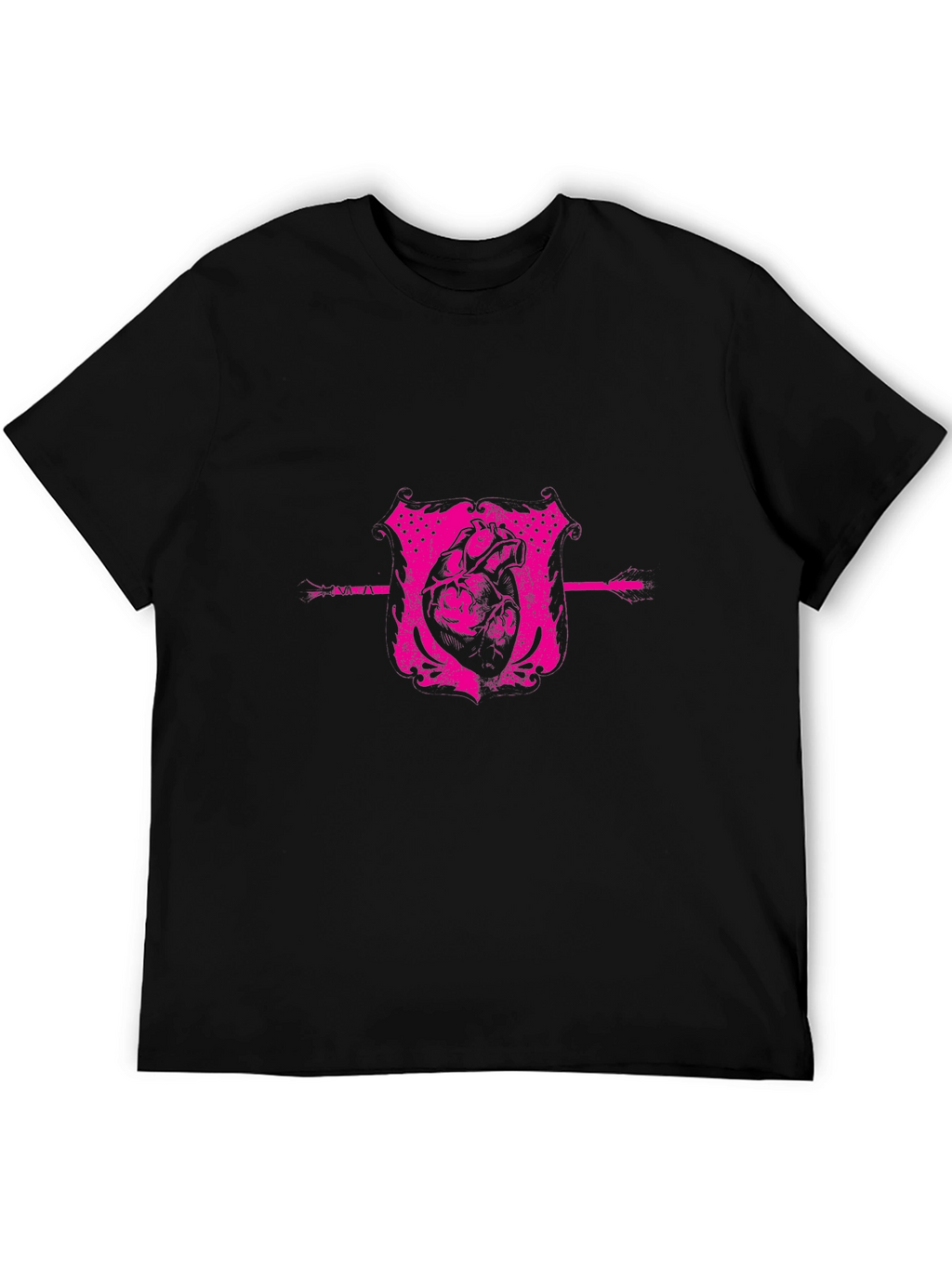 Pink Heart Crest Graphic Black T-Shirt