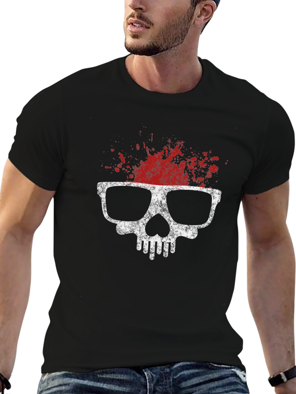 Skull with Glasses T-Shirt - Grunge Style