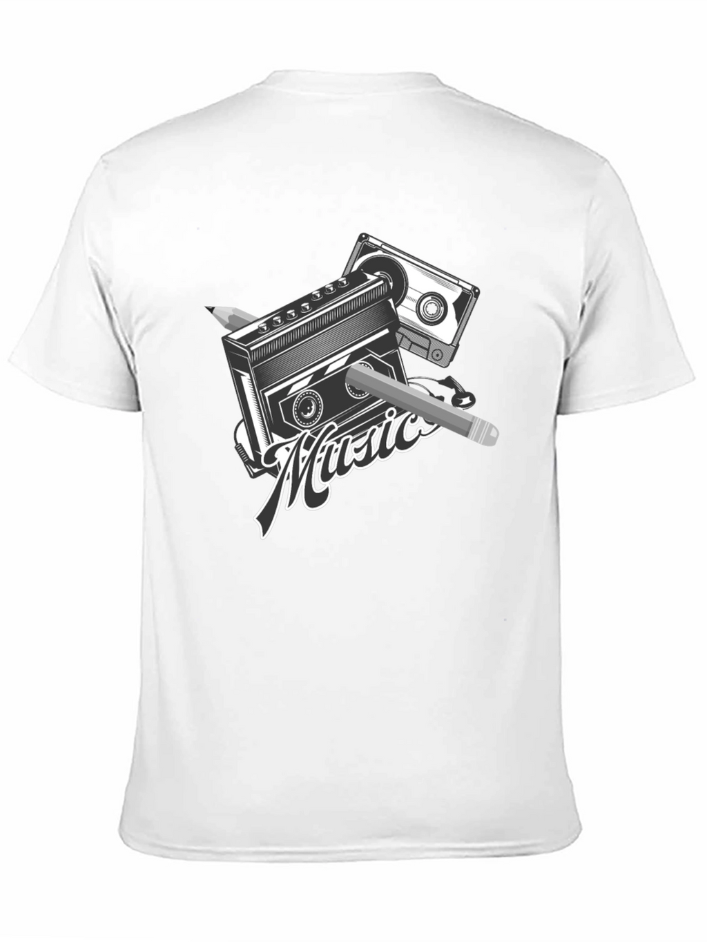 Retro Music T-Shirt - Cassette & Pencil Design