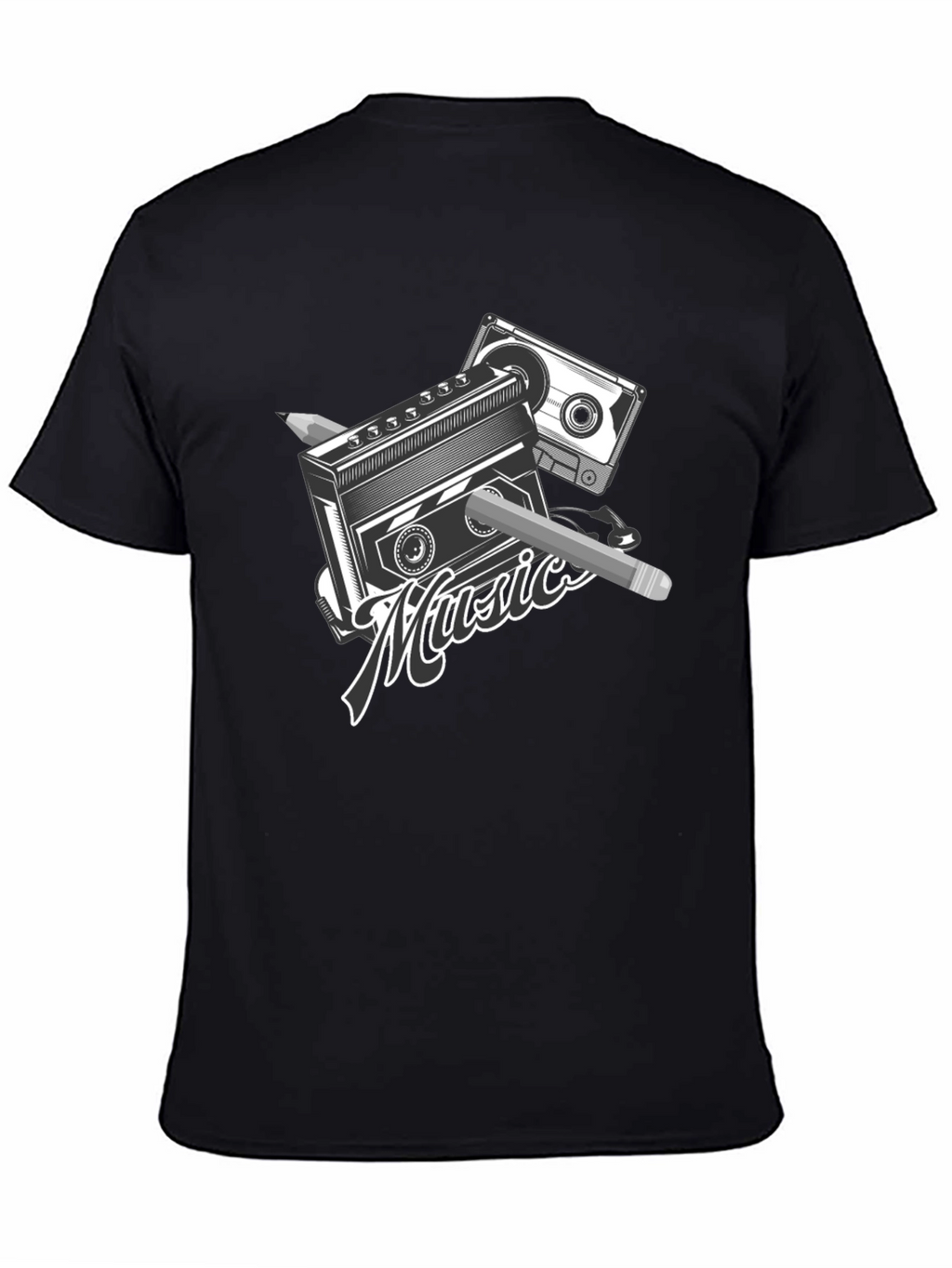 Retro Music T-Shirt - Cassette & Pencil Design