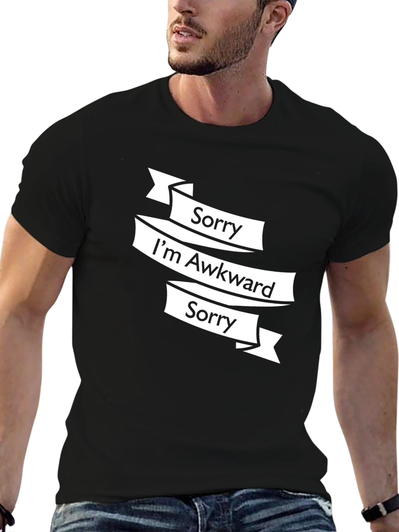 Awkward Sorry Graphic Tee - Black Casual T-Shirt