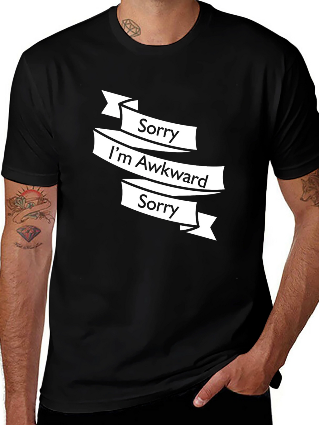 Awkward Sorry Graphic Tee - Black Casual T-Shirt
