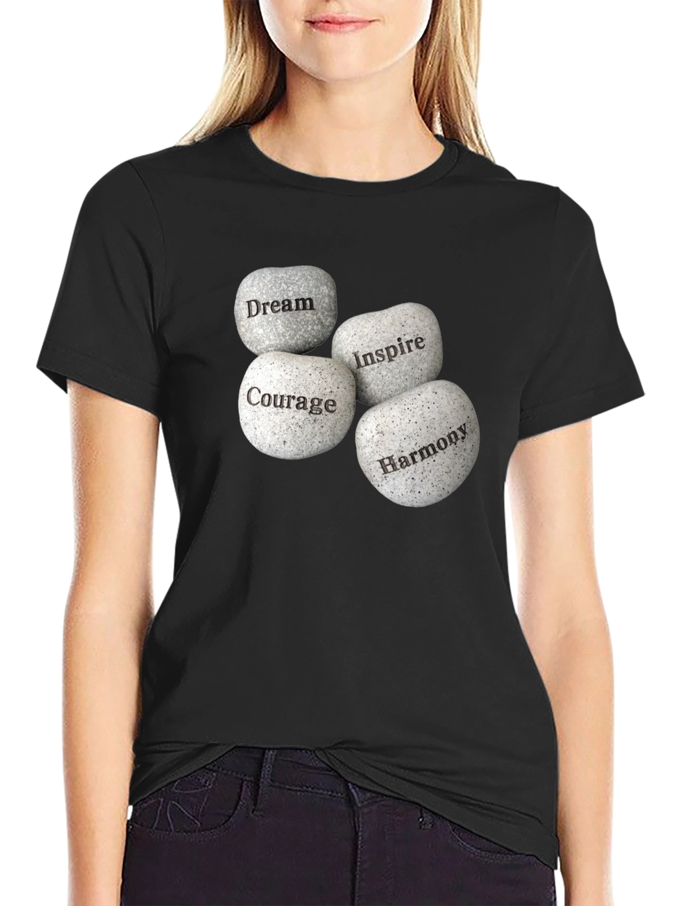 Inspirational Stones Graphic T-Shirt - Dream Courage Inspire Harmony
