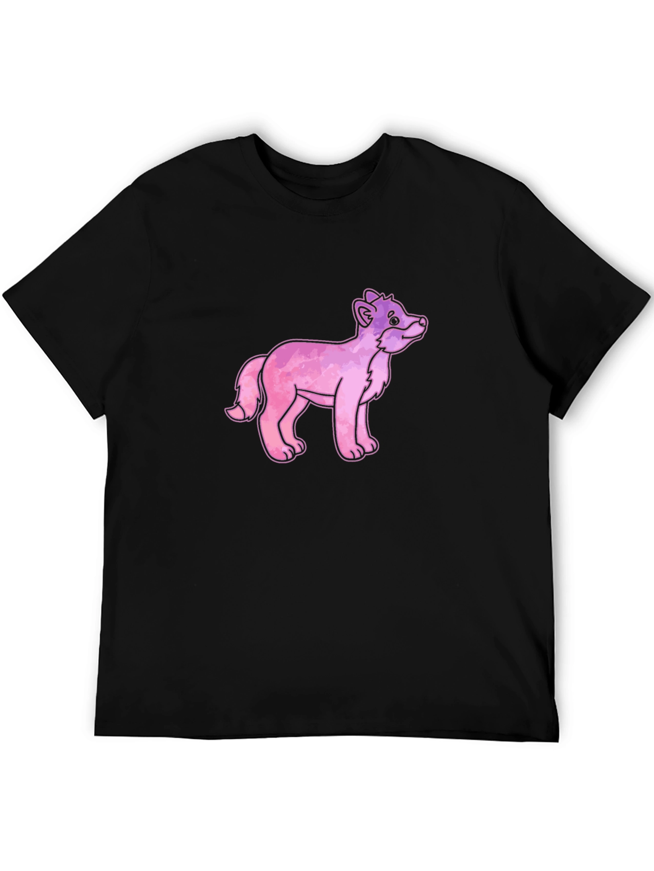 Cartoon Fox Graphic Tee - Black Cotton T-Shirt