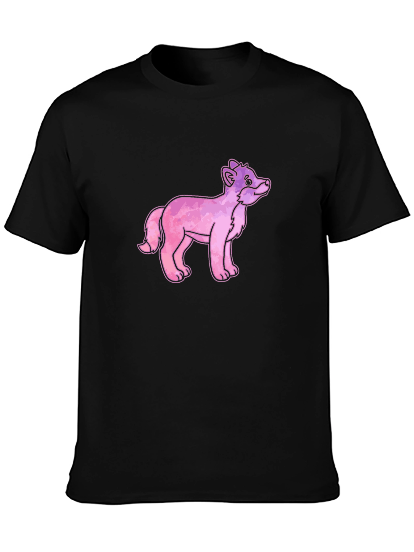 Cartoon Fox Graphic Tee - Black Cotton T-Shirt
