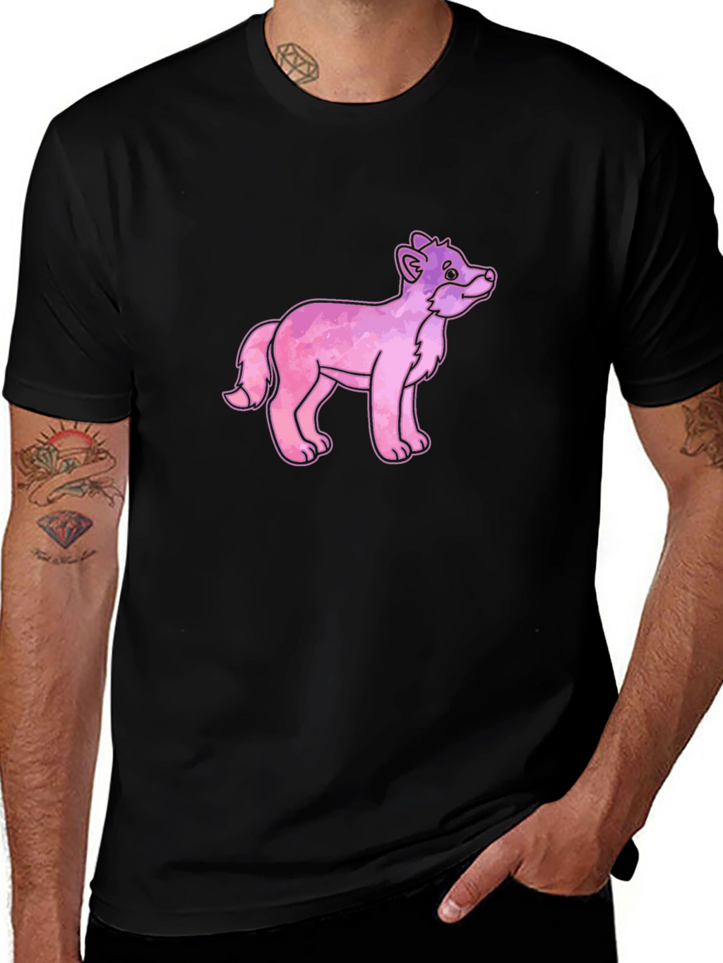 Cartoon Fox Graphic Tee - Black Cotton T-Shirt